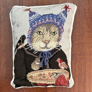 Paris Bottman Vintage Handcrafted Wool Needlepoint Cat Pillow